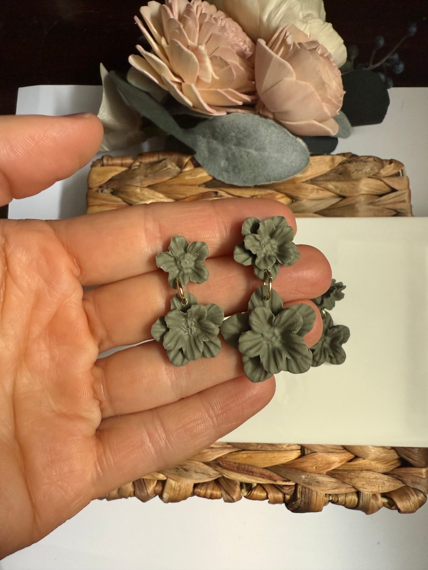 Green Floral Dangle