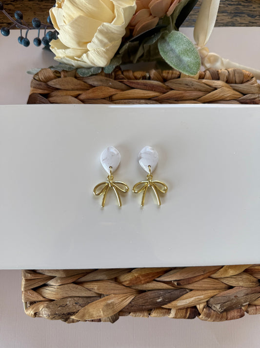 White Marble Bow Dangle