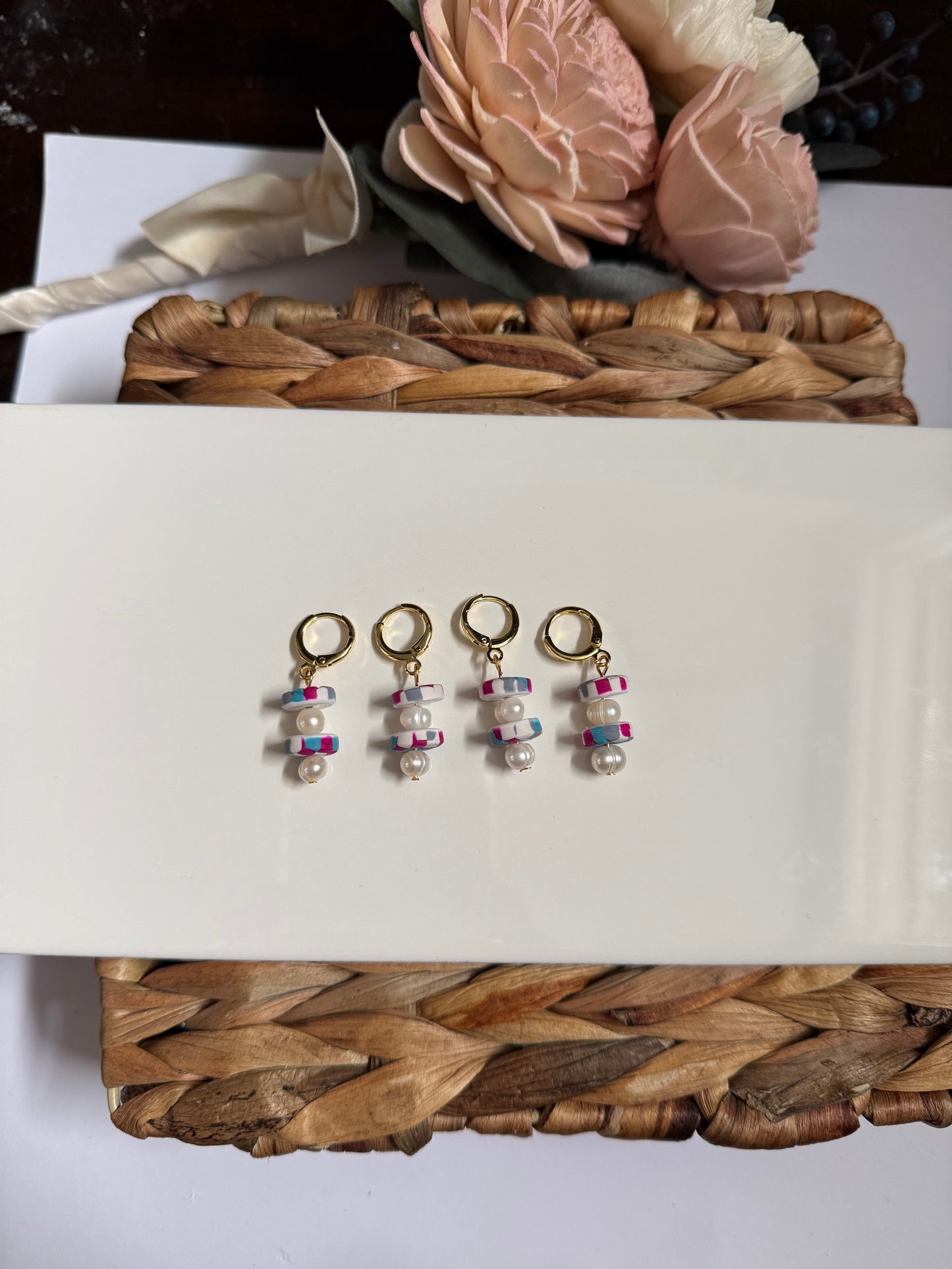 Dainty Pearl Gingham Dangle