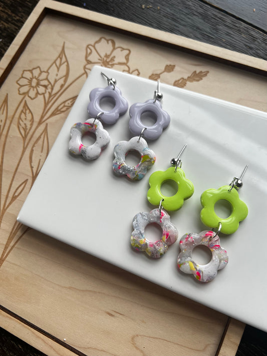 Vibrant Flower Marble Dangle