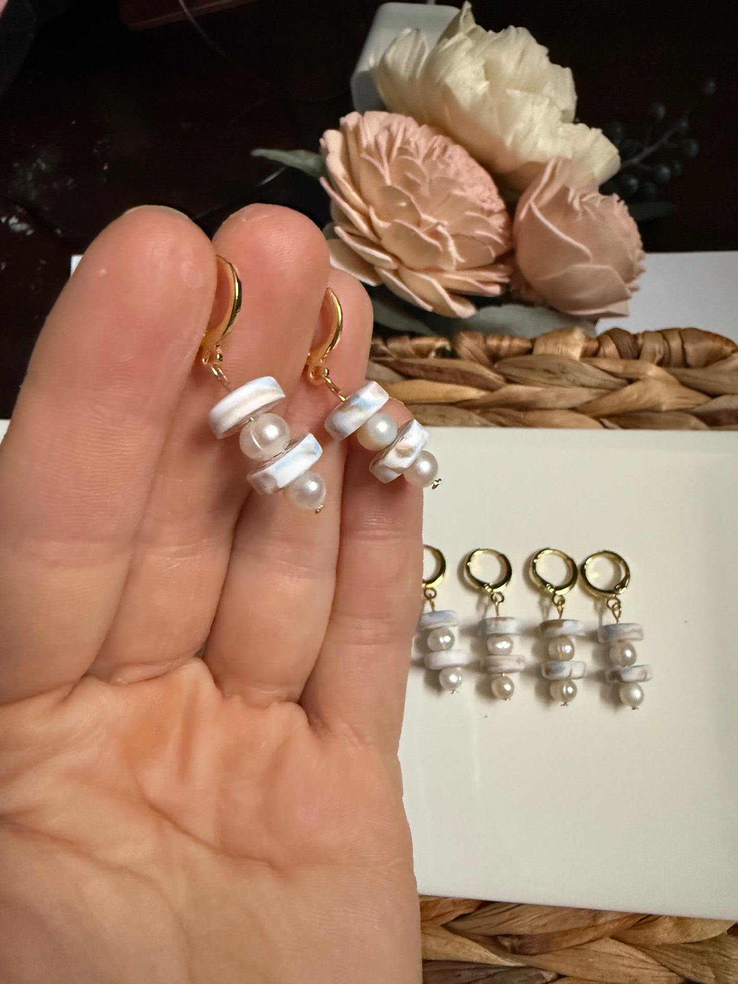 Dainty Pearl Marble Dangle