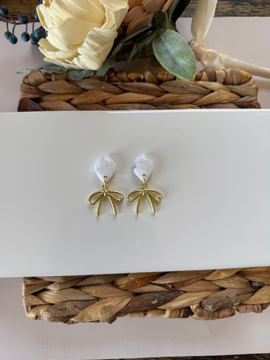 White Marble Bow Dangle
