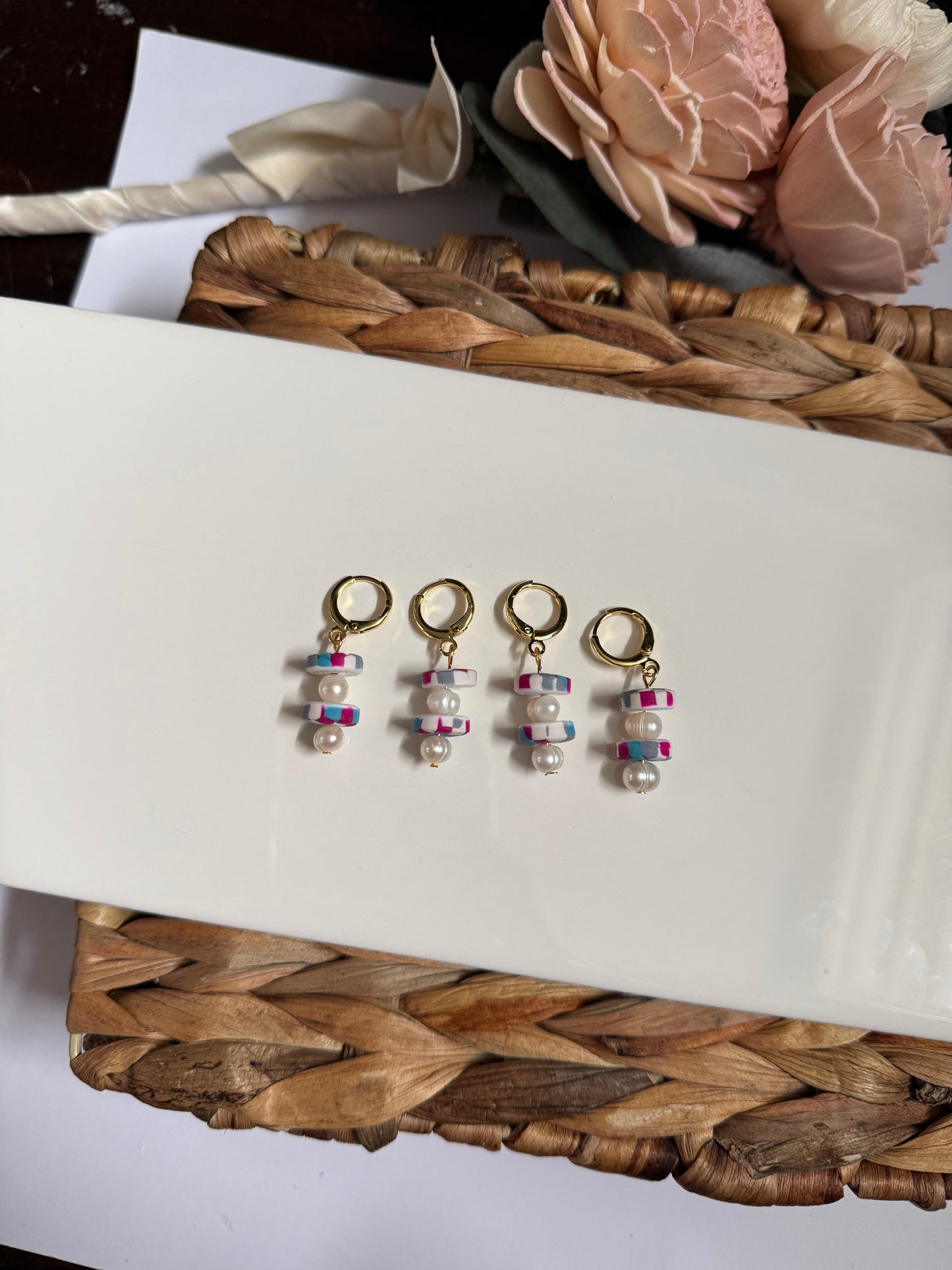 Dainty Pearl Gingham Dangle