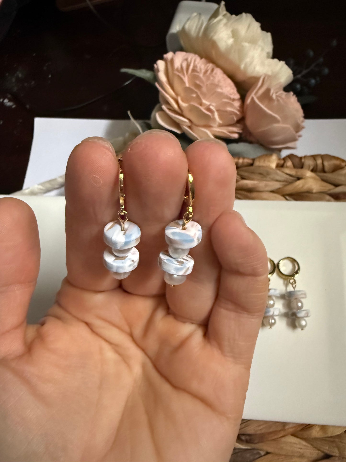 Dainty Pearl Marble Dangle