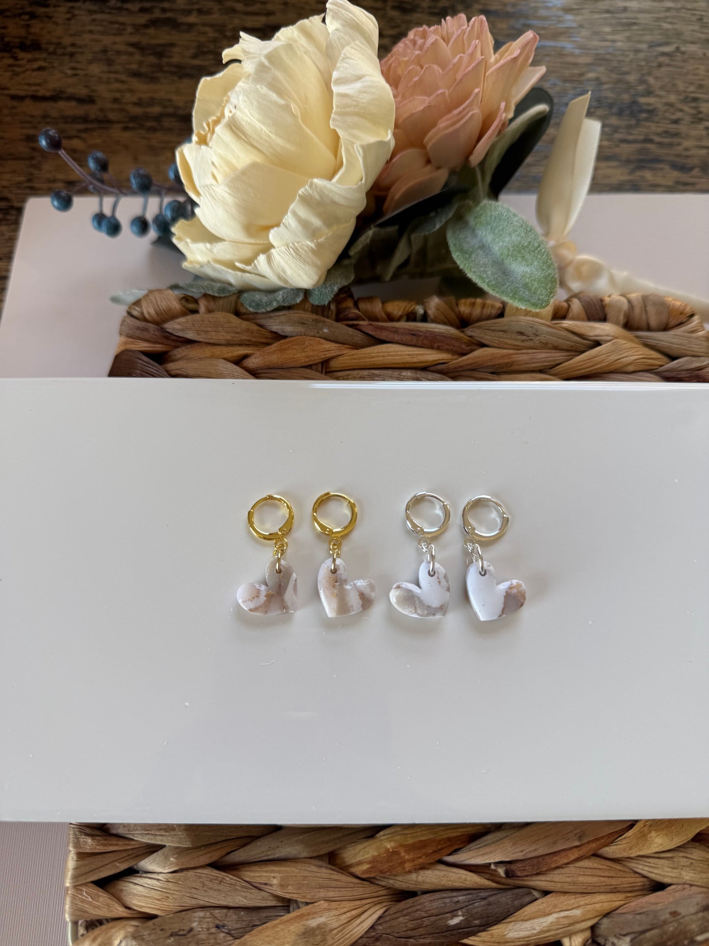 White Marble Heart Dangle