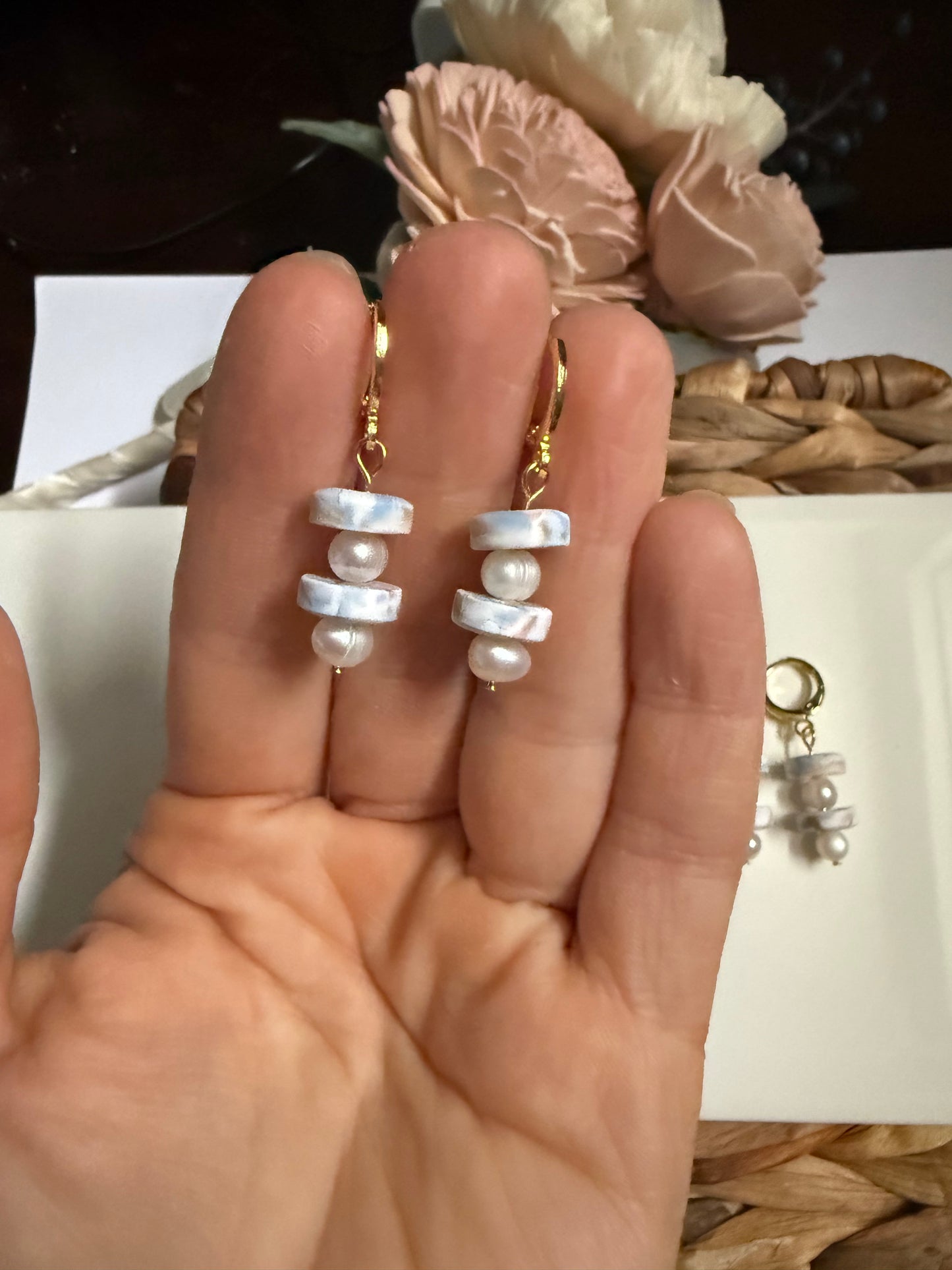 Dainty Pearl Marble Dangle