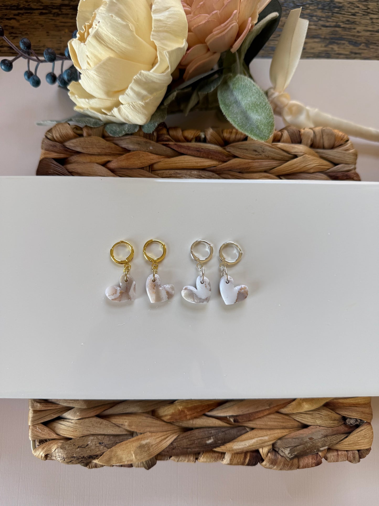 White Marble Heart Dangle