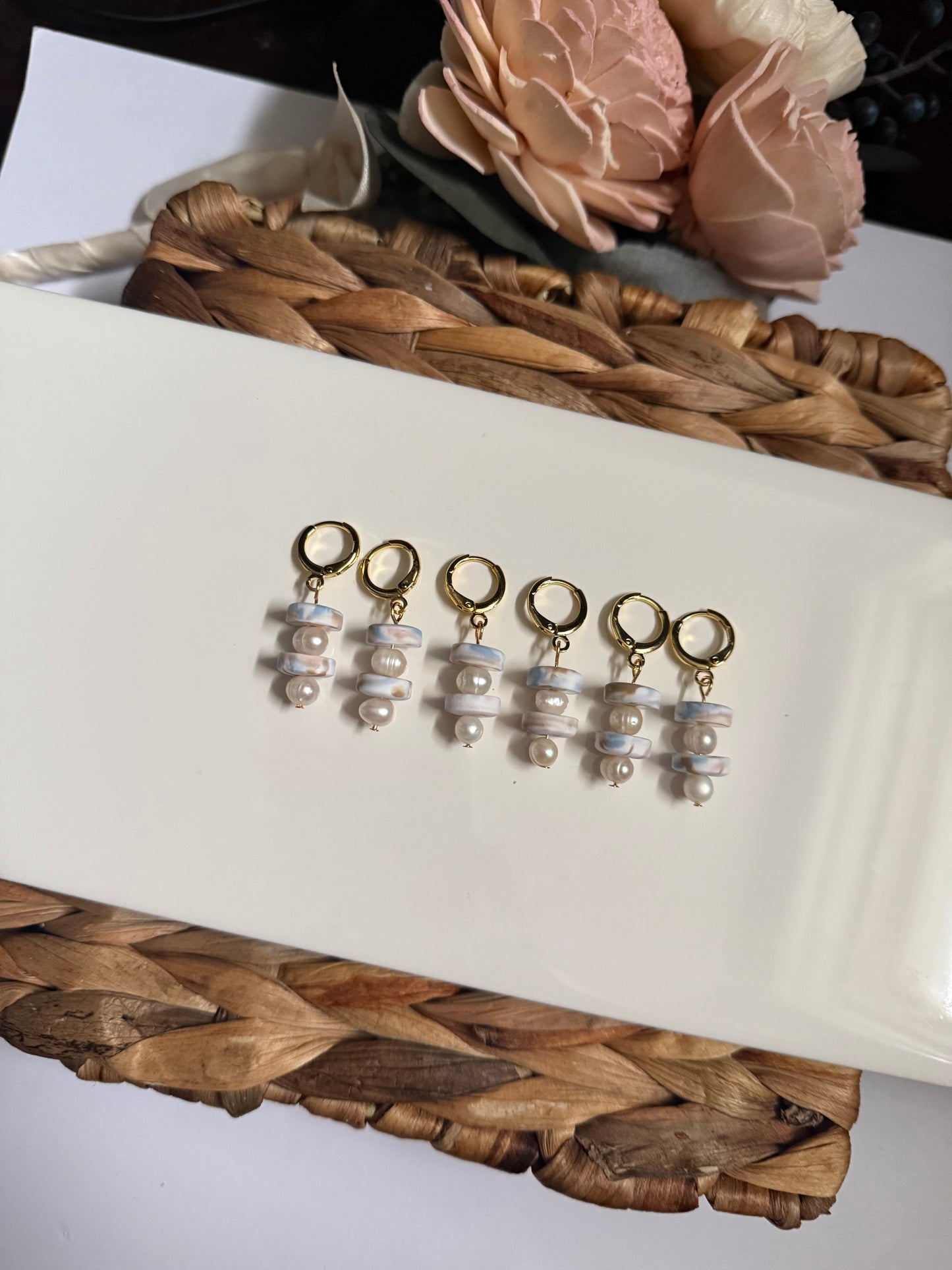 Dainty Pearl Marble Dangle