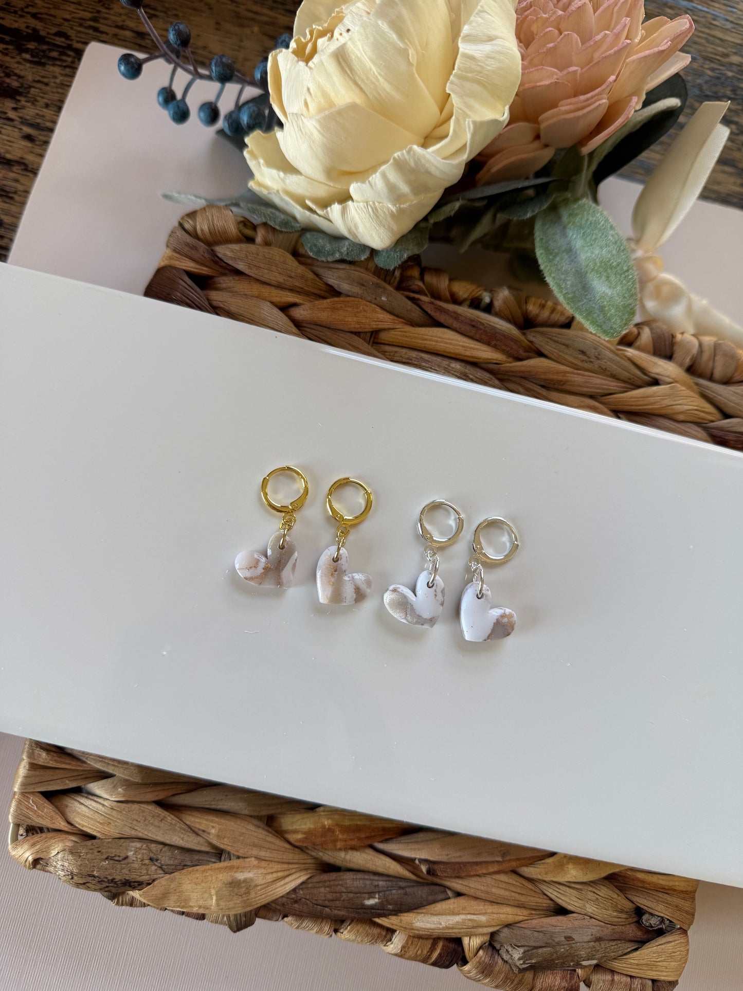 White Marble Heart Dangle