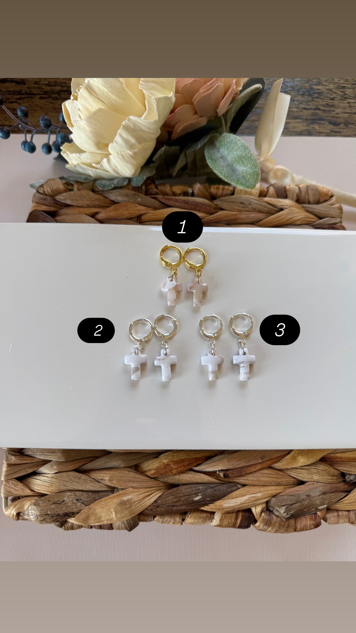 White Marble Cross Huggie