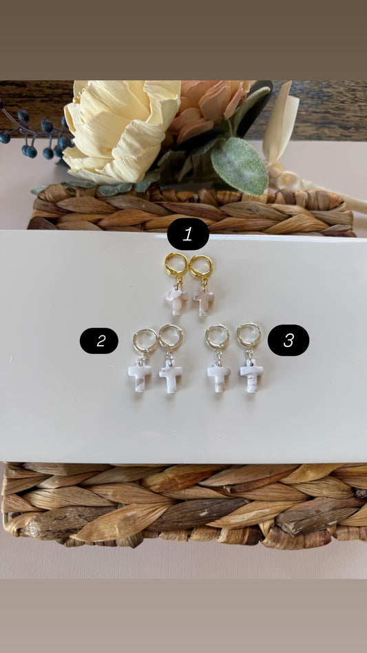 White Marble Cross Huggie